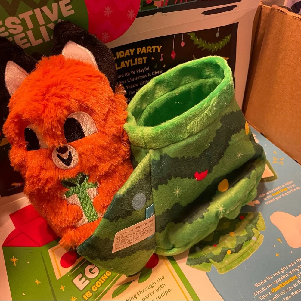 Bark Festive Felix the Fox Christmas Tree Treat Hideaway Squeaker Crinkle Toy, L
